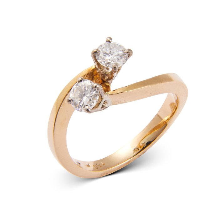 Ring - 18 kraat Gulguld, Dobbelt Solitaire Ring Bicolour Gold RS 53 -  0.64ct. tw. Diamant (Natur)  - Diamant - Dobbelt Solitaire Ring