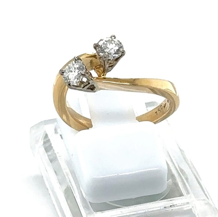 Ring - 18 kraat Gulguld, Dobbelt Solitaire Ring Bicolour Gold RS 53 -  0.64ct. tw. Diamant (Natur)  - Diamant - Dobbelt Solitaire Ring