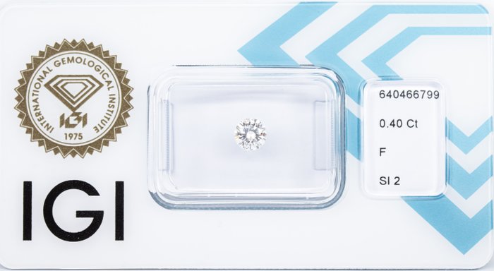 Ingen mindstepris - 1 pcs Diamant  (Natur)  - 0.40 ct - Rund - F - SI2 - International Gemological Institute (IGI)