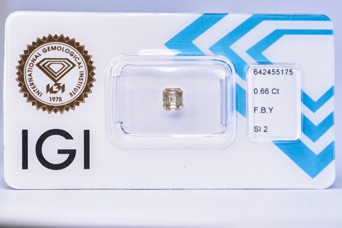 Ingen mindstepris - 1 pcs Diamant  (Naturfarvet)  - 0.66 ct - Smaragd - Fancy Brun Gul - SI2 - International Gemological Institute (IGI)