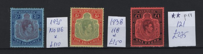 Bermuda 1938/1938 - Bermuda 1938 britisk koloni KGVI 3 MNH/MH-stempler SG No 116 118 121 og værdi GBP 53500 - Stanley Gibbons No 116 118 121