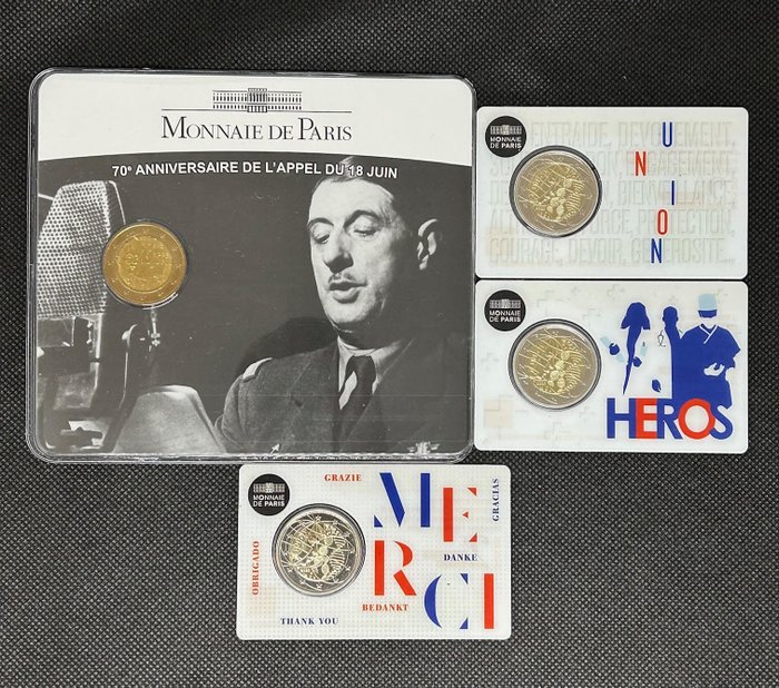 Frankrig. 2 Euro 2010/2020 "Appel du 18 Juin"+ "Merci" (4 coincards)  (Ingen mindstepris)