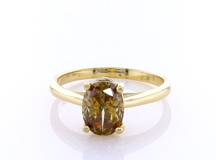 Ring - 14 karat Gulguld -  1.40ct. tw. Diamant (Naturfarvet)