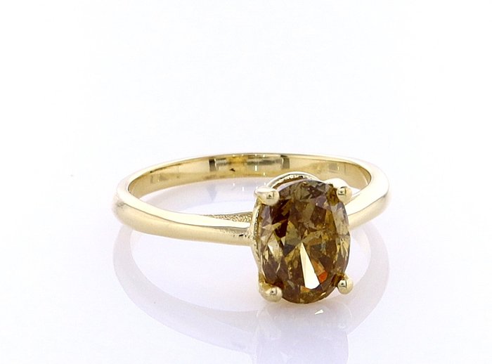 Ring - 14 karat Gulguld -  1.40ct. tw. Diamant (Naturfarvet)