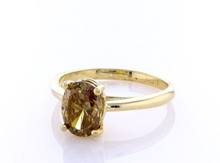 Ring - 14 karat Gulguld -  1.40ct. tw. Diamant (Naturfarvet)