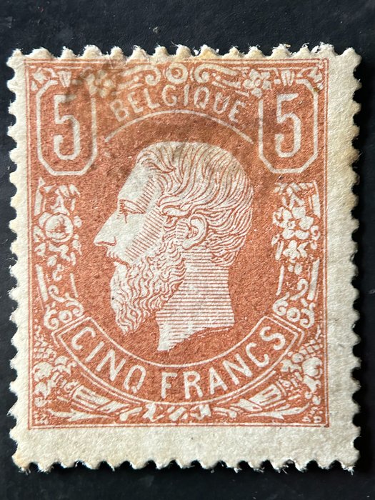 Belgien 1869 - Leopold II 5 francs OBP 37A - Lysebrun - Ubrugt - OBP 37A