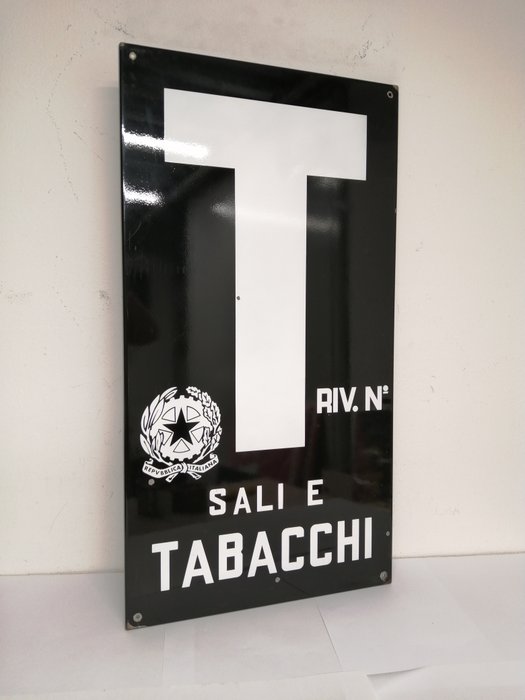 Emaljeskilt - "Sali e Tabacchi Riv N" - 1960'erne - Italiensk Republik - Emalje