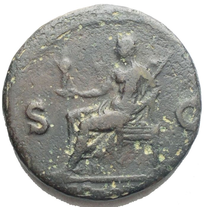 Romarriket. Galba (AD 68-69). As r/VES - TA, Vesta, draped, seated l. on low chair, holding Palladium and sceptre; in field, S - C.  (Ingen mindstepris)