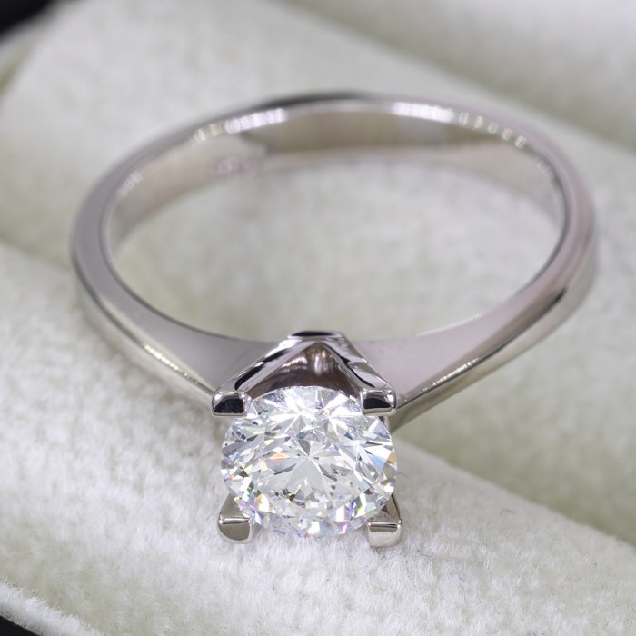 Ingen mindstepris - Ring - 18 kraat Hvidguld, IGI Antwerp certificeret - 1,00 ct Diamond solitaire - Si2/E-F Diamant (Natur)