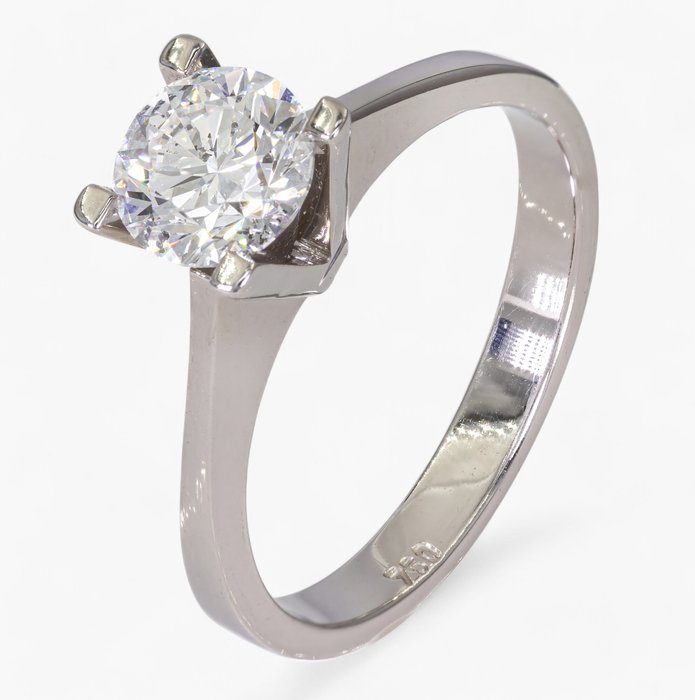 Ingen mindstepris - Ring - 18 kraat Hvidguld, IGI Antwerp certificeret - 1,00 ct Diamond solitaire - Si2/E-F Diamant (Natur)