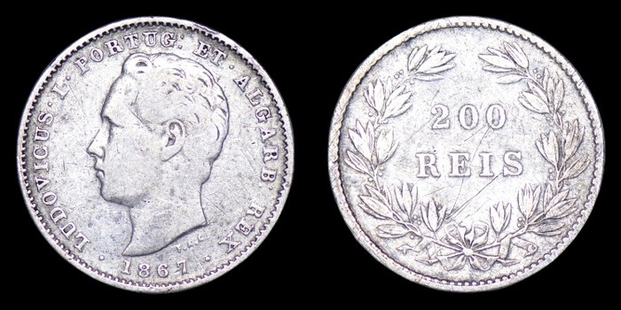 Portugal. D. Luis I  (1861-1889). 200 Reis 1867 - Rara