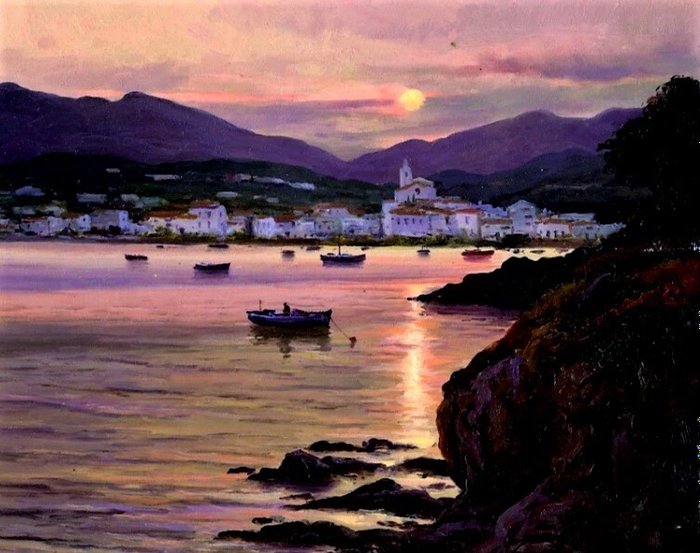 Escuela española (XX) - Atardecer en Cadaques