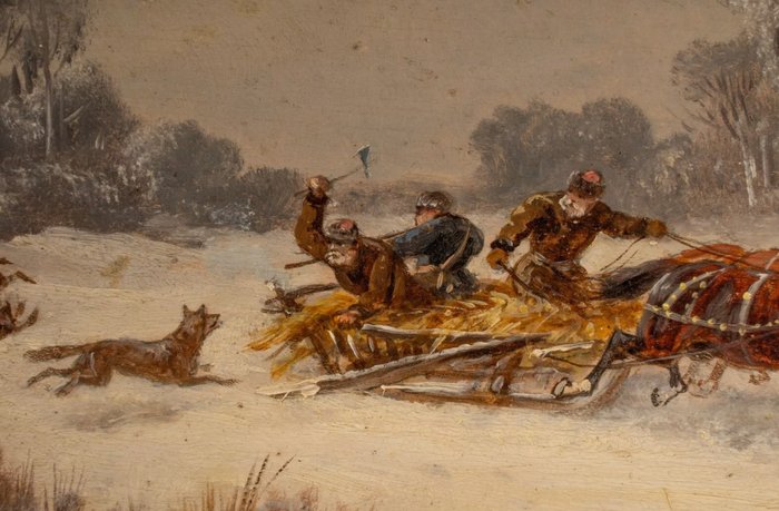 J. Wolski (XIX) - A Pair Of Winter Carriage Scenes