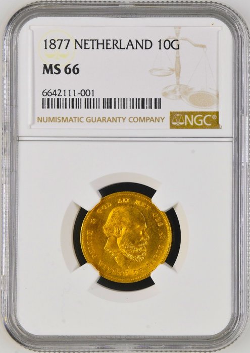 Holland. Willem III. 10 Gulden 1877 Utrecht, in slab NGC MS66