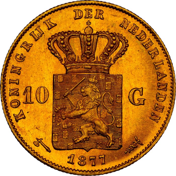 Holland. Willem III. 10 Gulden 1877 Utrecht, in slab NGC MS66