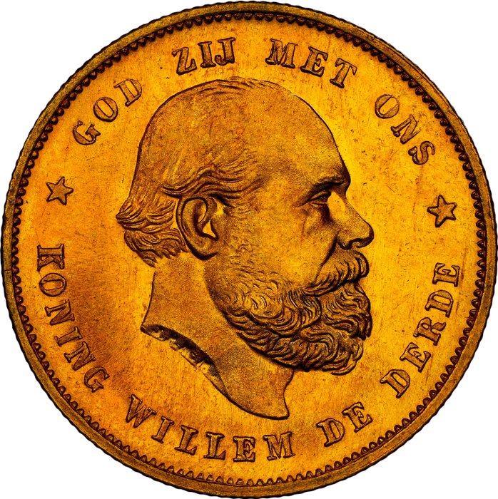 Holland. Willem III. 10 Gulden 1877 Utrecht, in slab NGC MS66