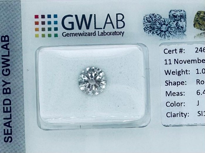 Ingen mindstepris - 1 pcs Diamant  (Natur)  - 1.01 ct - Rund - J - SI1 - Gemewizard Gemological Laboratory (GWLab)