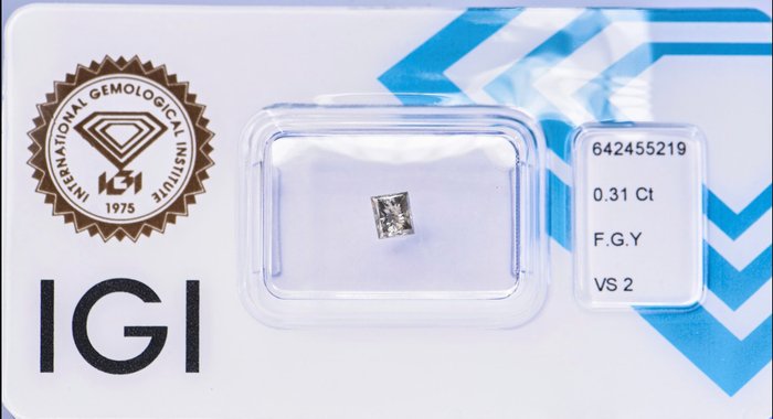 Ingen mindstepris - 1 pcs Diamant  (Naturfarvet)  - 0.31 ct - Rektangel - Fancy Grålig Gul - VS2 - International Gemological Institute (IGI)