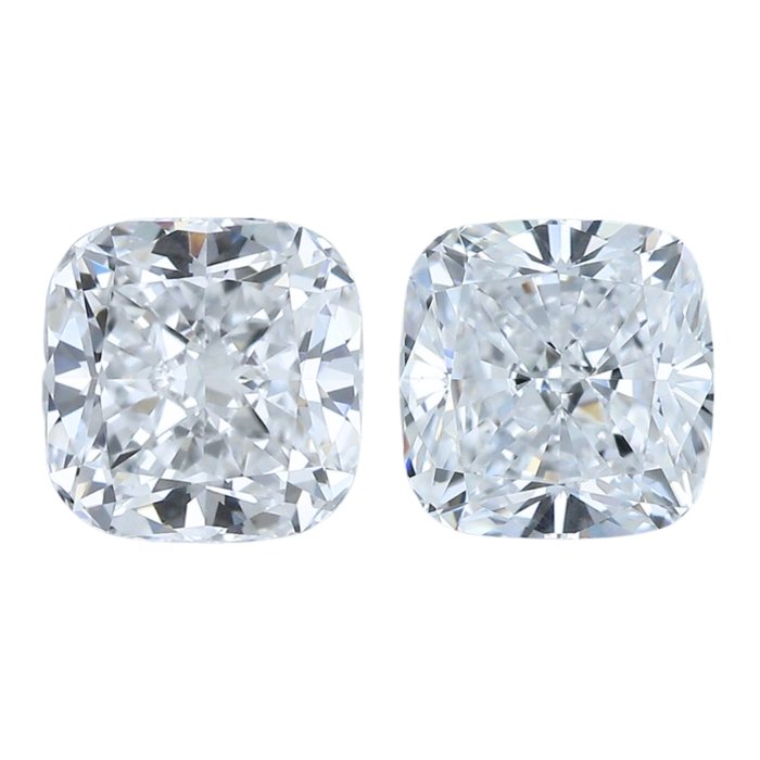 2 pcs Diamant  (Natur)  - 1.02 ct - Pude - D (farveløs) - VVS1, VVS2 - Gemological Institute of America (GIA)