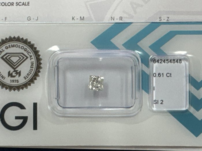 Ingen mindstepris - 1 pcs Diamant  (Natur)  - 0.61 ct - I - SI2 - International Gemological Institute (IGI) - Prinsesse 0,61ct I si2