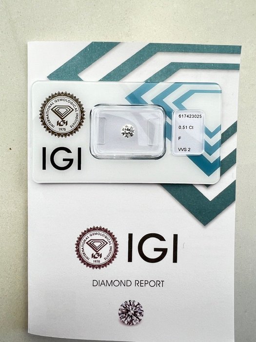 1 pcs Diamant  (Natur)  - 051 ct - Rund - F - VVS2 - International Gemological Institute (IGI)