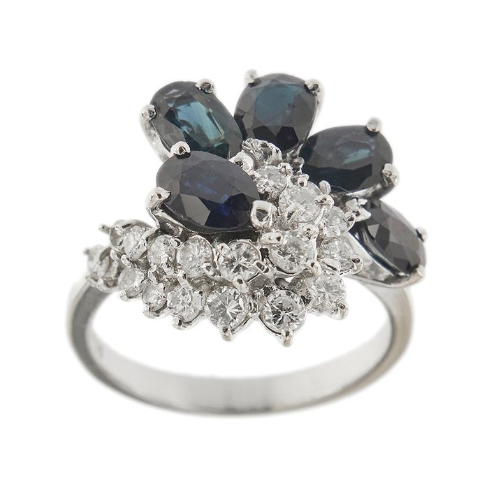 Statement-ring - 18 kraat Hvidguld Diamant - Safir