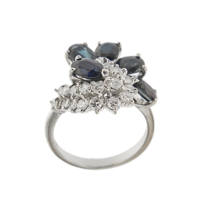 Statement-ring - 18 kraat Hvidguld Diamant - Safir