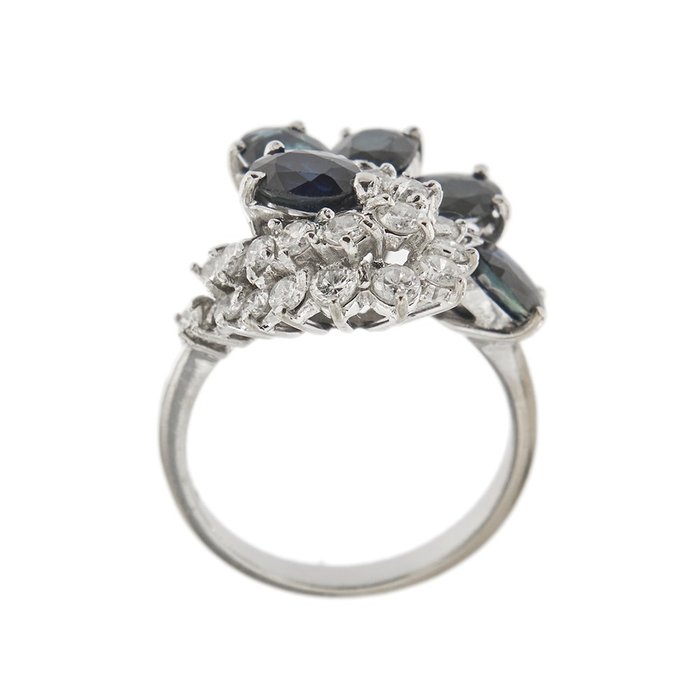 Statement-ring - 18 kraat Hvidguld Diamant - Safir