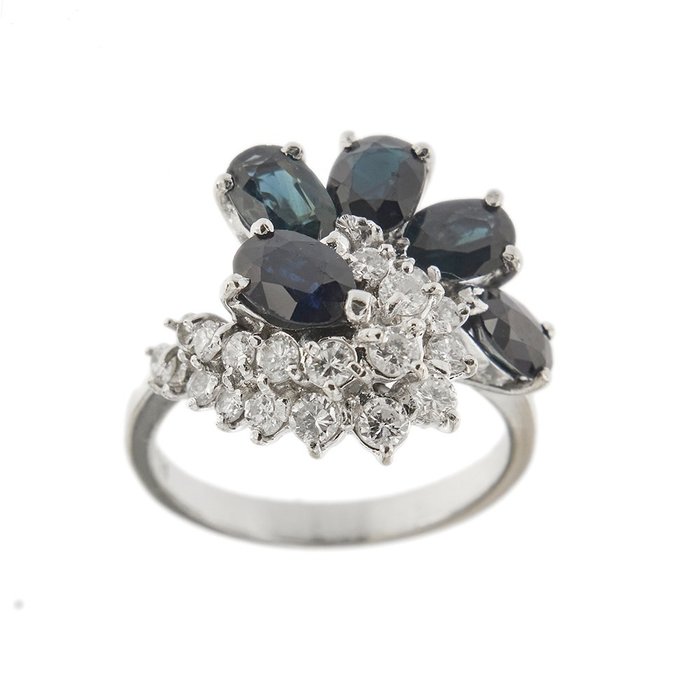 Statement-ring - 18 kraat Hvidguld Diamant - Safir