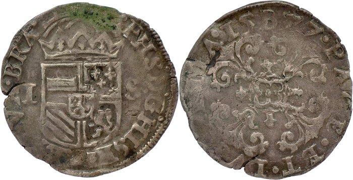 Spanske Nederlande, Brabant, Brussel Philip II. Patard des Etats / Statenstuiver mm. B - Brussels mint - 1577 - VERY RARE