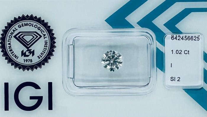 1 pcs Diamant  (Natur)  - 1.02 ct - Rund - I - SI2 - International Gemological Institute (IGI)