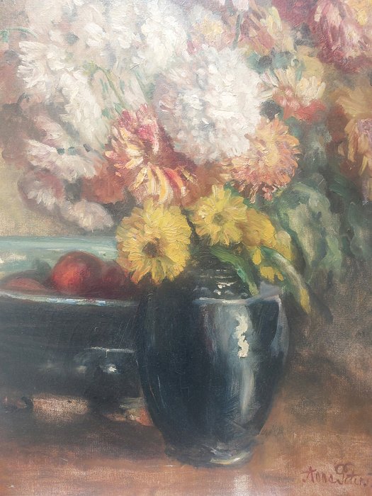 Anna Peters (1843-1926) - Blumen in Vase und Obstschale