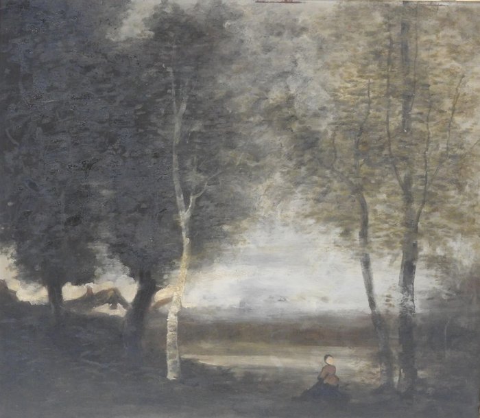 Jean-Baptiste Camille Corot (1796-1875) After - Landschaft mit einer weiblichen Figur - NO RESERVE