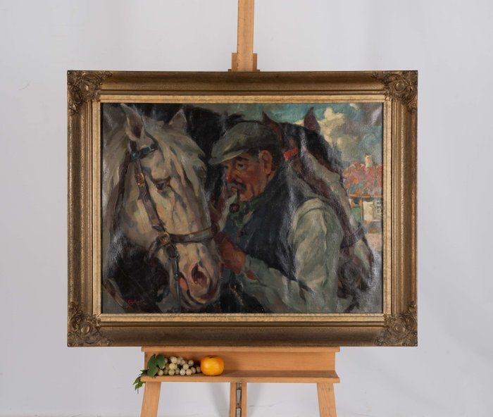 Cornelis de Kort (1910-1996) - Boer en twee paarden