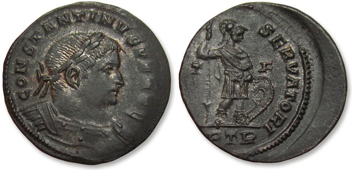 Romarriket Constantine I (AD 306-337) Follis Treveri (Trier) mint 310-313 AD - mintmark PTR - rare type - MARTI CONSERVATORI