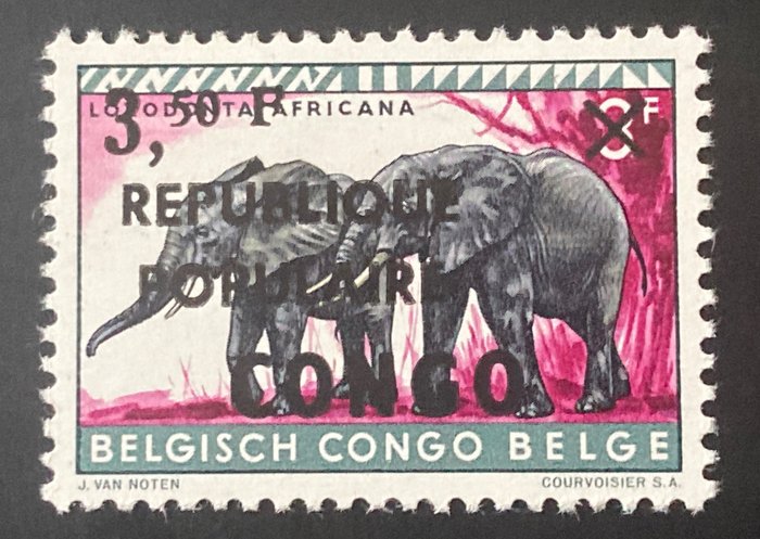 Belgisk Congo 1964 - Lokalt nummer af Stanleyville: Dyr med 'REPUBLIQUE POPULaire'-tryk i PAIR - OBP/COB 7-Cu 'KLEINE OPDRUK' = ZELDZAAM