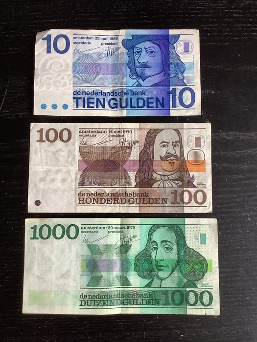 Holland. - 3 banknotes - including 1000 gulden 1972 - various dates  (Ingen mindstepris)