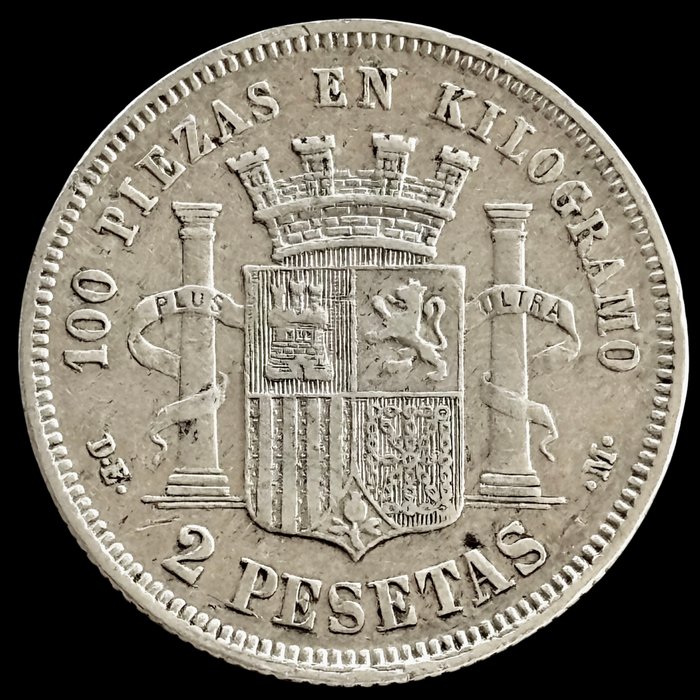 Spanien. Gobierno Provisional. 2 Pesetas - 1870 *18*74 - DE•M - (S44-008)  (Ingen mindstepris)