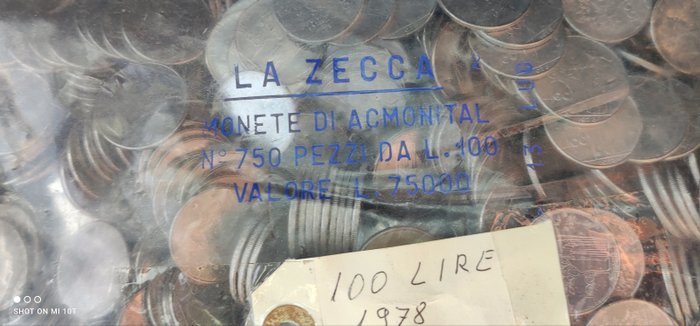 Italien, Republik 100 Lire 1978 - 750 monete in sacco originale zecca