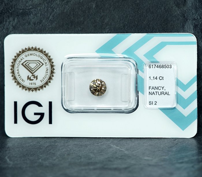 1 pcs Diamant  (Naturfarvet)  - 1.14 ct - Fancy Brunlig Gul - SI2 - International Gemological Institute (IGI)