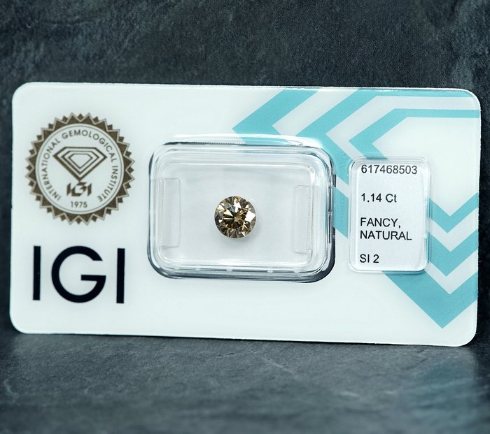 1 pcs Diamant  (Naturfarvet)  - 1.14 ct - Fancy Brunlig Gul - SI2 - International Gemological Institute (IGI)