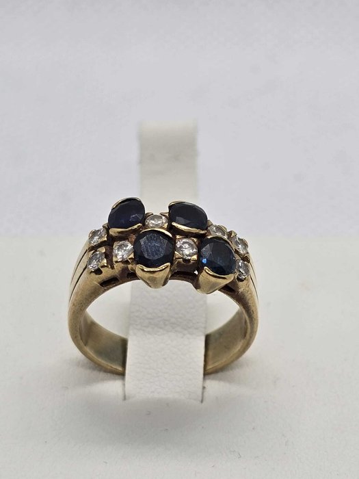 Ring - 18 kraat Gulguld Diamant (Natur)  - Safir