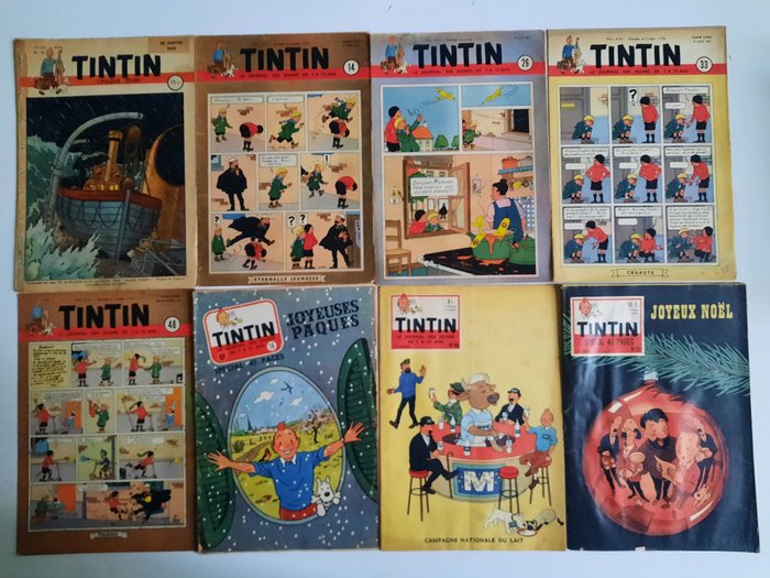 Tintin (magazine) - 65 Udgaver med omslag af Hergé og hans atelier + kalendere + tillæg - Første belgiske udgave - 1949/1986