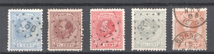 Holland 1872/1888 - Kong Willem III - med specialstempler herunder punktstempel 157 Boskoop på NVPH29 - NVPH 19/29