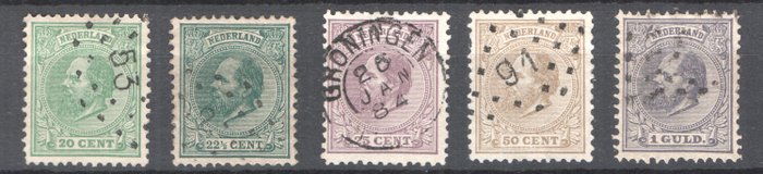 Holland 1872/1888 - Kong Willem III - med specialstempler herunder punktstempel 157 Boskoop på NVPH29 - NVPH 19/29