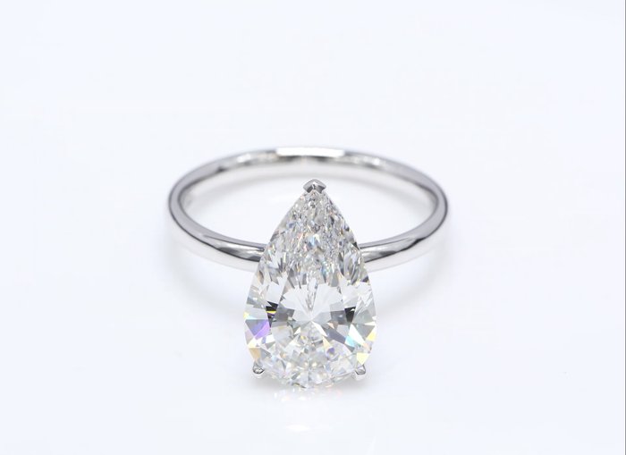 Ring - 18 kraat Hvidguld -  4.00ct. tw. Diamant (Laboratoriedyrket) - Pære F-VS1