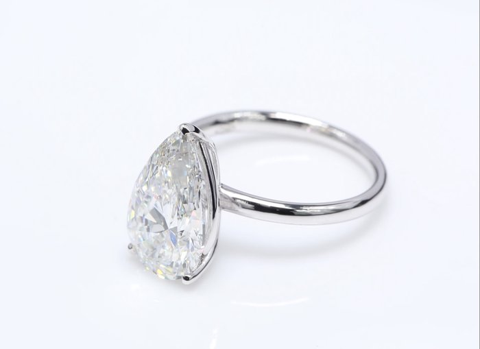 Ring - 18 kraat Hvidguld -  4.00ct. tw. Diamant (Laboratoriedyrket) - Pære F-VS1