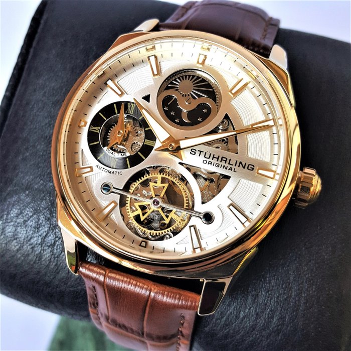 Stührling Original - Automatic - Moon - Dual Time - Open Heart - Gold - Ingen mindstepris - Mænd - Ny