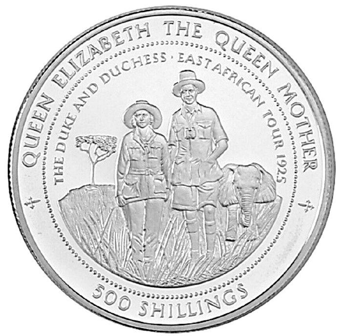 Tanzania. 500 Shillings 1997 "Queen Mother's East African Tour", 1 Oz Proof  (Ingen mindstepris)