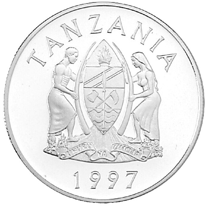 Tanzania. 500 Shillings 1997 "Queen Mother's East African Tour", 1 Oz Proof  (Ingen mindstepris)